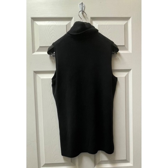 Women's Black Sleeveless Cashmere Blend Turtleneck Ribbed Hem & Turtleneck (Med) - Picture 3 of 8